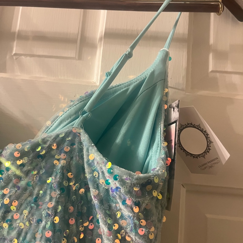 Blueish Green Sparkly Prom Dress - Picture 5 of 8